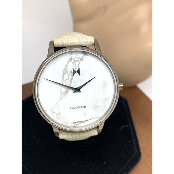 MVMT Women\'s Watch Boulevard Quartz White Gray Marble Dial Leather Band 38mm main image 6